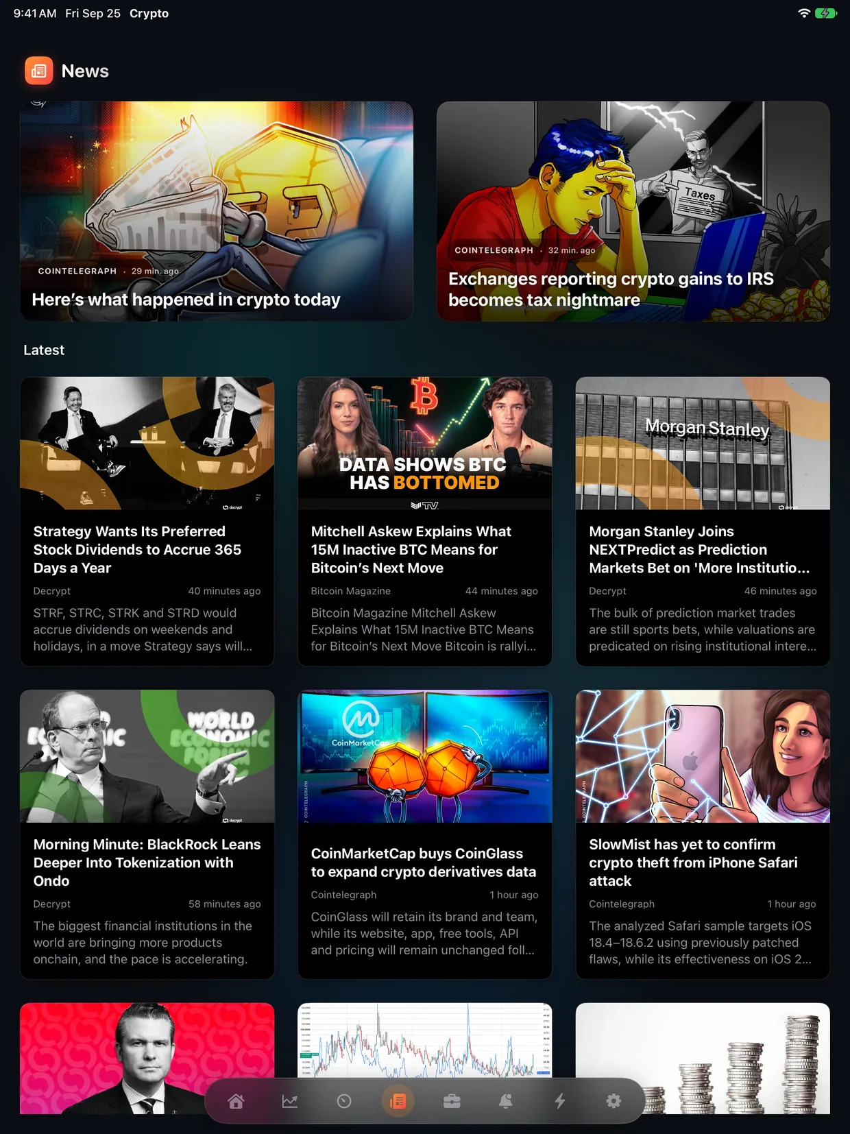 Crypto news on iPad